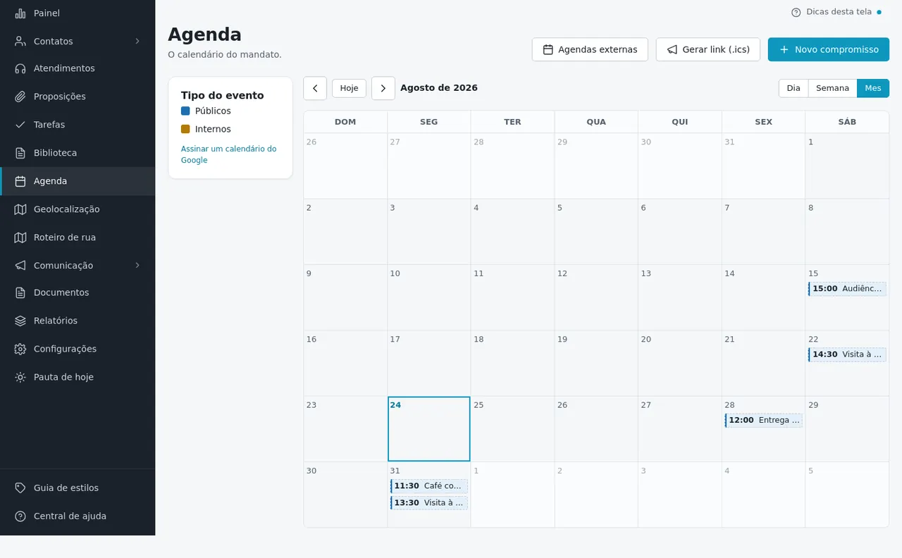 Tela de Agenda do SGP